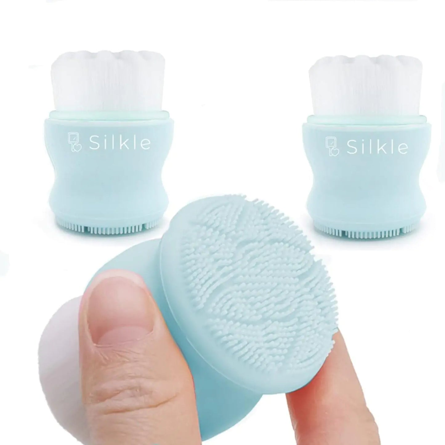 SILKLE Silicone Face Scrubber - Versatile Skincare Essential for Gentle Facial Cleansing Exfoliation and Scrub - Exfoliating Face Wash and Cleanser Brush for Your Skin - 2 Pack - Pink & Blue