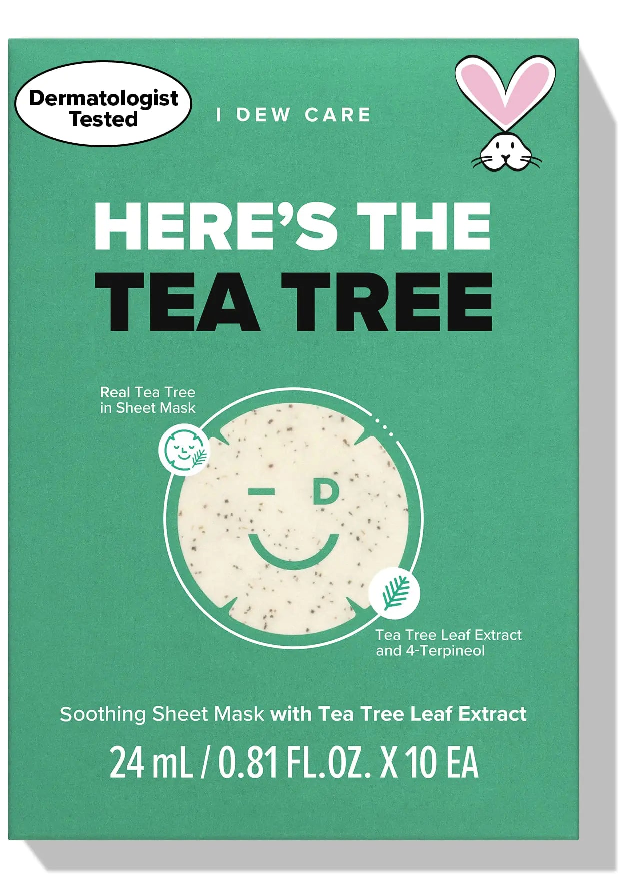 I DEW CARE Sheet Mask Pack - Heres The Tea Tree | with Tea Tree Leaf Extract Soothing Balancing Korean Face Mask Set for Oily & Sensivitive Skin Hydrating Moisturizing (10 Count)