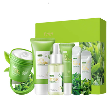 Green Tea Skincare Set 19-In-1 Skincare Gift Set With Natural ExtractsCleanserFace Serum Face Cream Eye Cream Facial Mask And Mud MaskMoisturizing Skincare Set For Teen Girls
