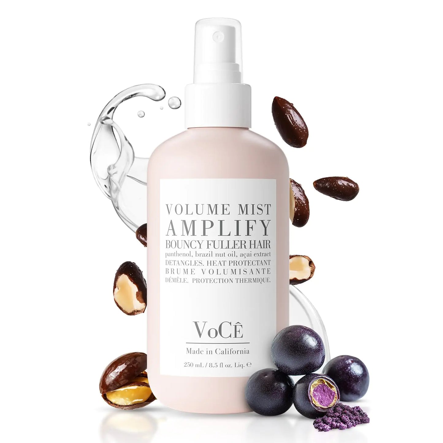 VoCÊ Haircare – Natural Volume Mist | Heat Protection Volumizing Blowout Spray | Non-Toxic Cruelty-Free Vegan Haircare for Fine Hair with Panthenol Acai Berry and Brazil Nut Oil (8.5 oz | 250ml)